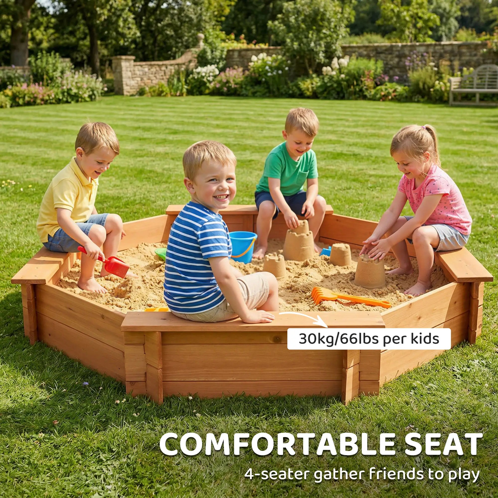 Kids Sandbox with Cover, Seat, 55