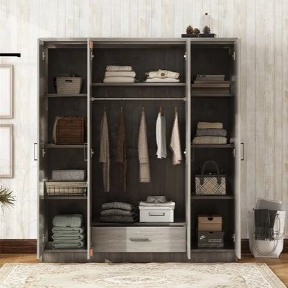 Wardrobe with Hanging Rail, Locking Drawer, Black Handles, 59" L x 20" W x 68" H, Grey Clothing Storage at Gallery Canada