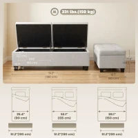 51.2" Storage Ottoman Bench, End of Bed Bench, Cream White