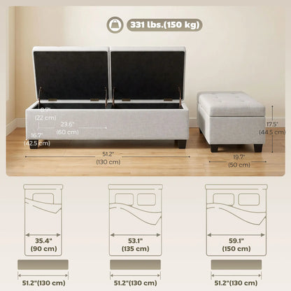 51.2" Storage Ottoman Bench, End of Bed Bench, Cream White