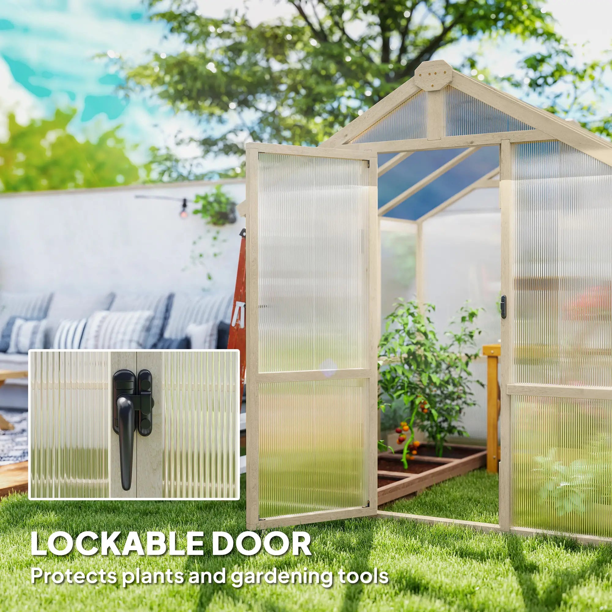 6.6 x 6ft Polycarbonate Greenhouse, Wooden, Lockable Door, Brown Walk In Greenhouses at Gallery Canada