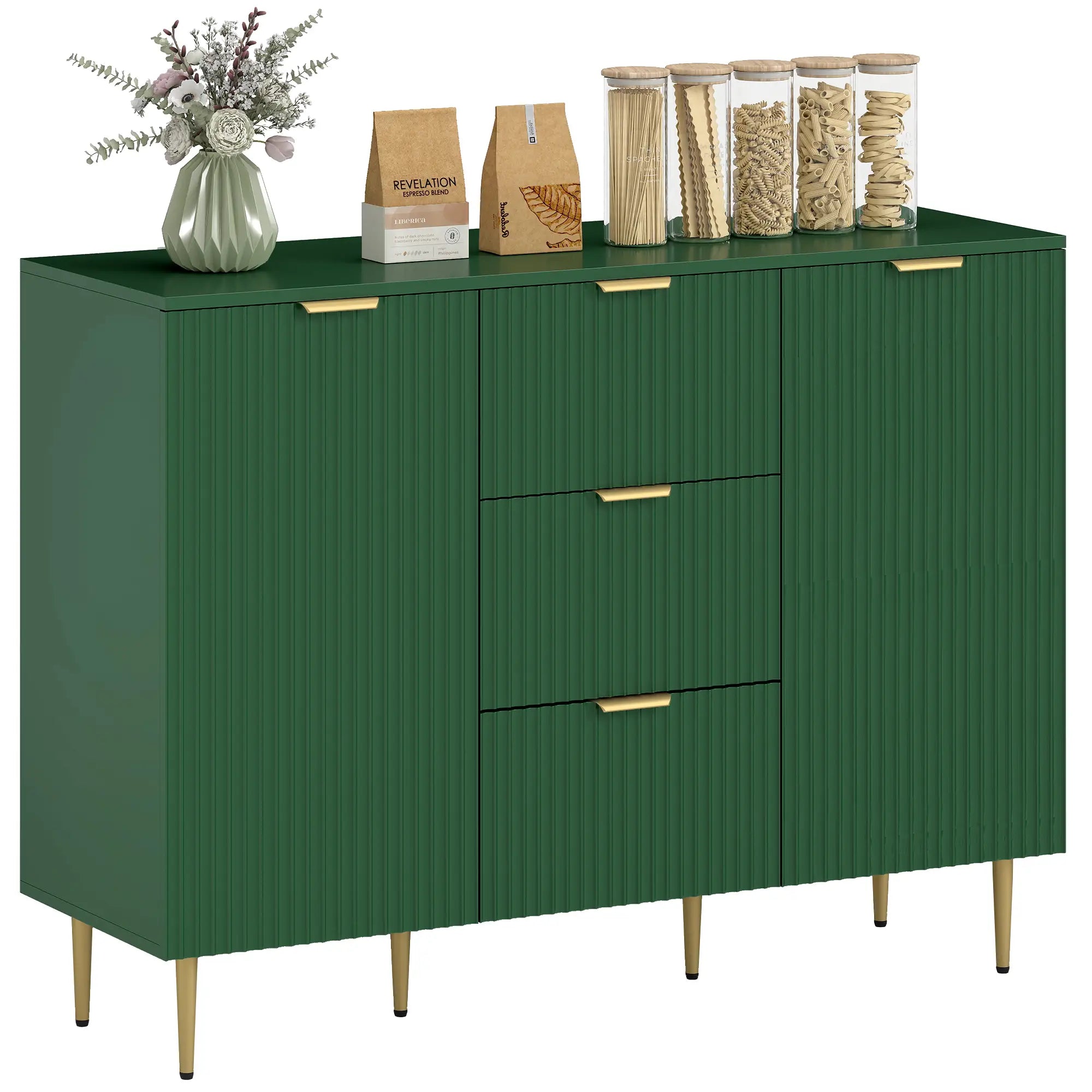 Modern Kitchen Storage Cabinet, Sideboard Buffet, 3 Drawers, Adjustable Shelves, Green Bar Cabinets at Gallery Canada