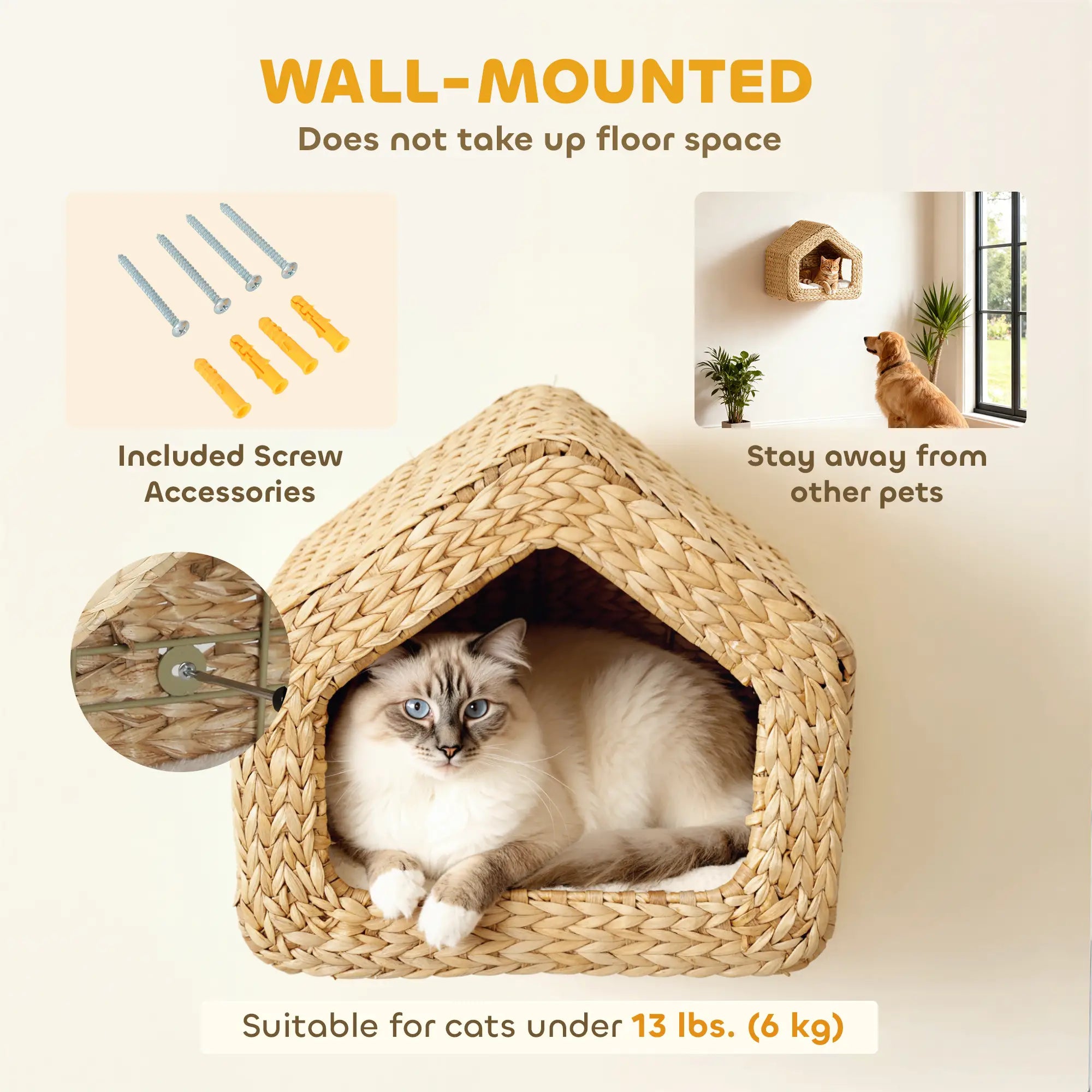 Cat Wall Shelf, Wall Mounted Cat House, Washable Cushion, Natural Cat Climbing Wall at Gallery Canada