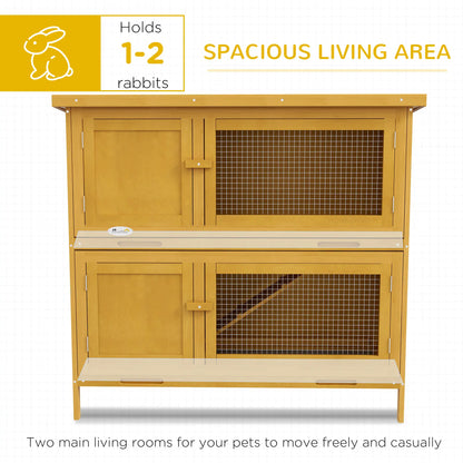 Wood Rabbit Hutch, 2 Large Main House, Ramp, Trays, Yellow Rabbit Hutch at Gallery Canada