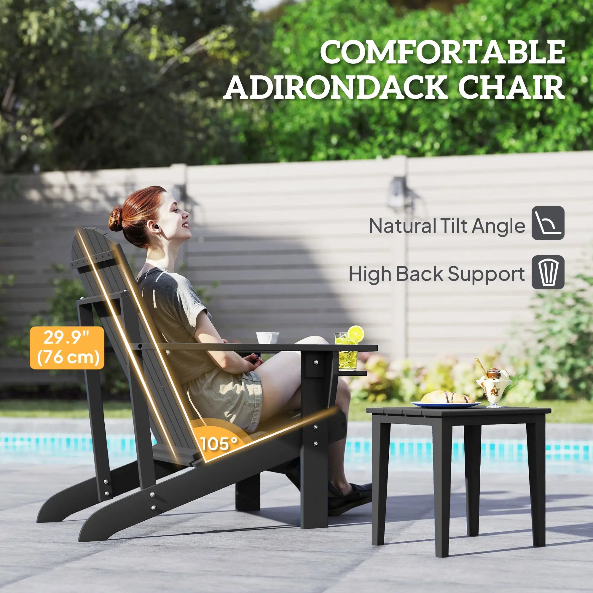 Classic Adirondack Chair, Garden Deck Chair with Cup Holder, Black Patio Chairs at Gallery Canada