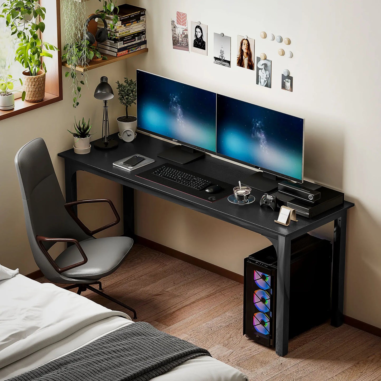 71" Computer Desk, Metal Legs, Distressed, Black Computer Desks at Gallery Canada