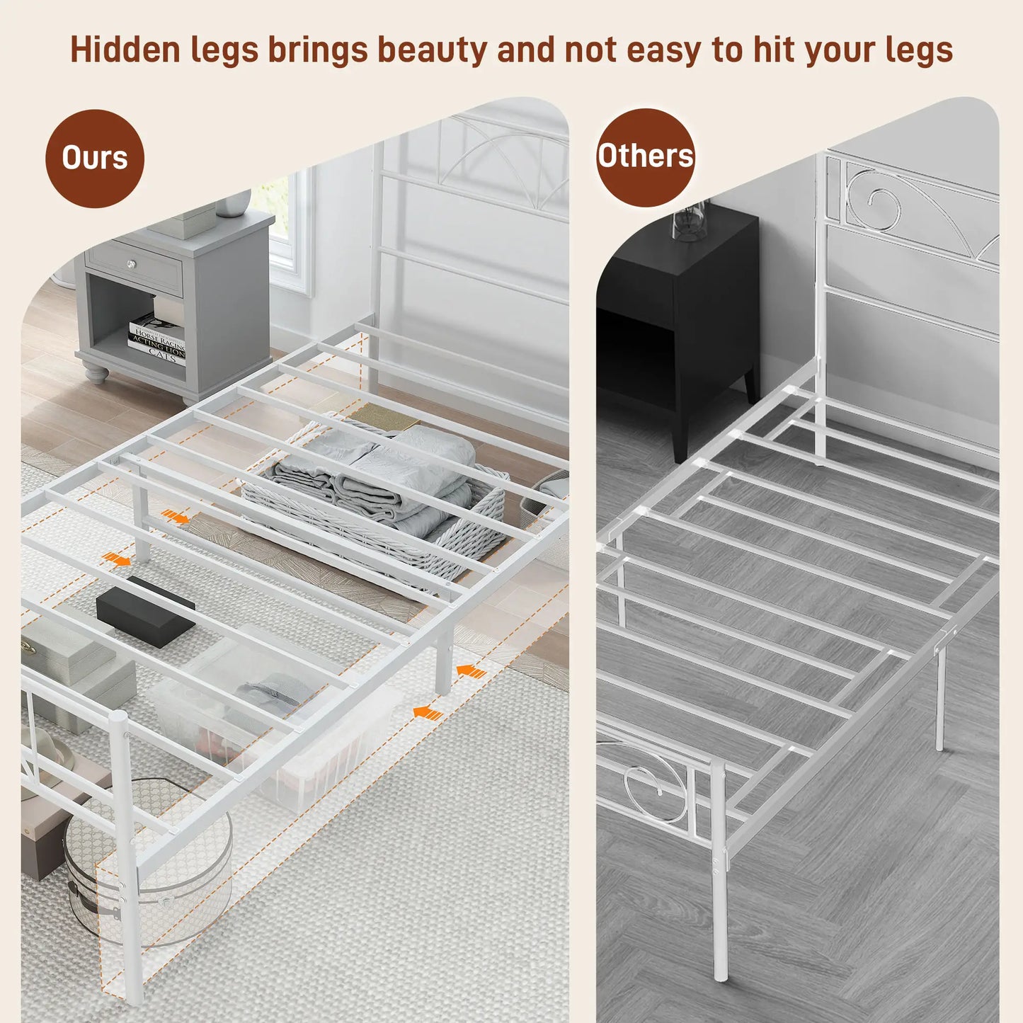Metal Twin Bed Frame, Headboard, Steel Slat Support, Underbed Storage Bed Frames at Gallery Canada
