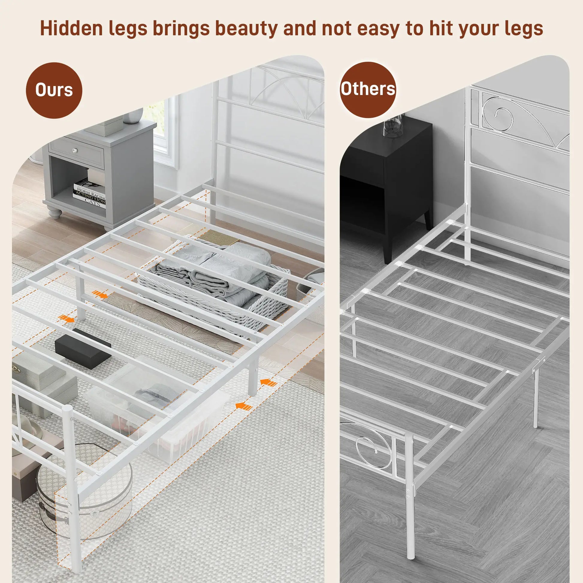 Metal Twin Bed Frame, Headboard, Steel Slat Support, Underbed Storage Bed Frames at Gallery Canada