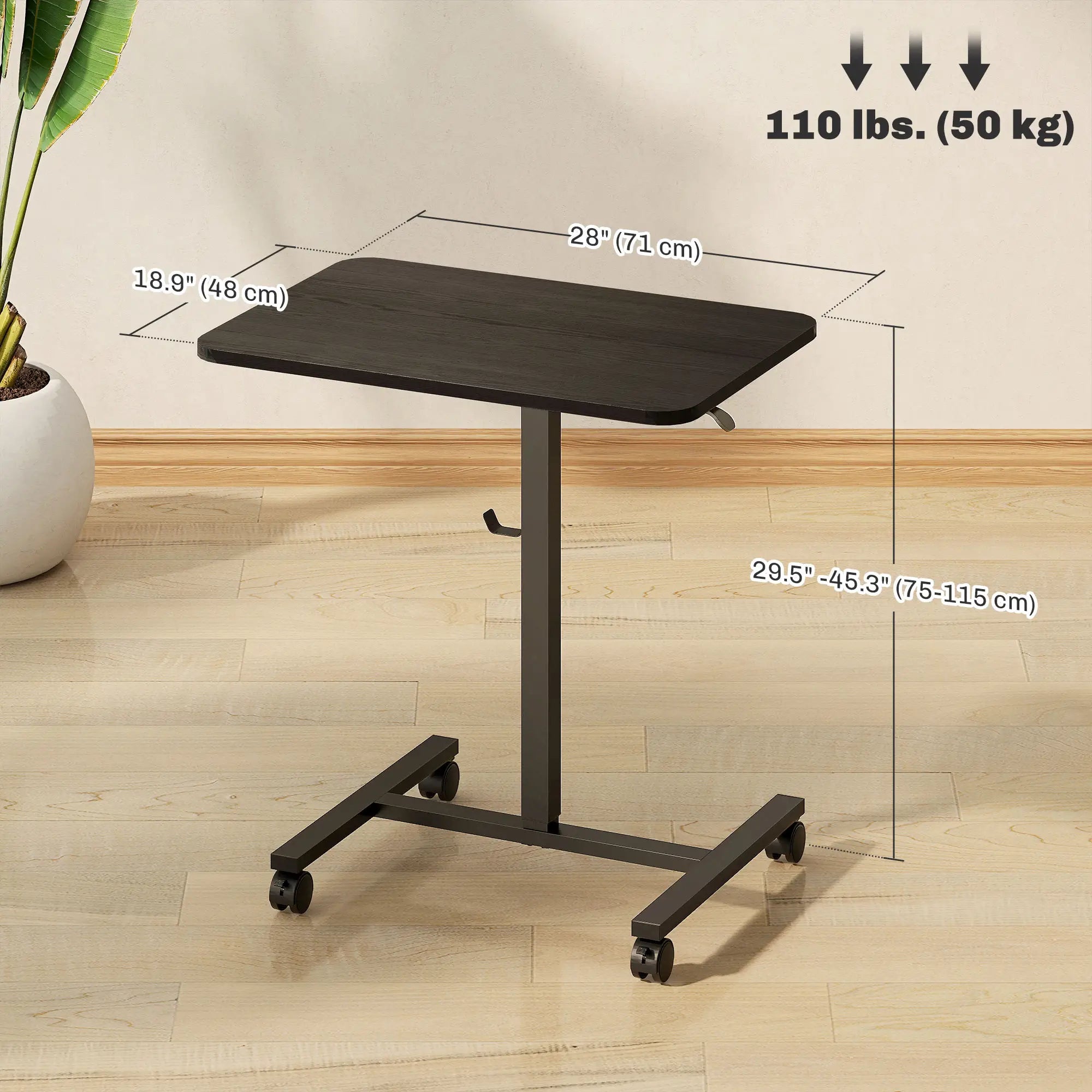 Height Adjustable Standing Desk, Pneumatic Sit Stand Desk, Black Wood Grain, Black Office Desks & Work Stations at Gallery Canada