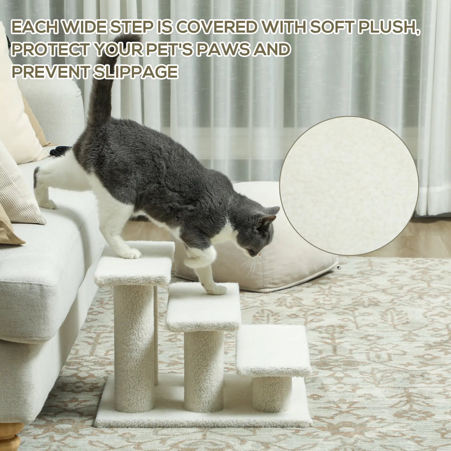 18" 3 Tier Pet Stairs, Dog Cat Step, Scratch Post, Beige Cat Trees at Gallery Canada