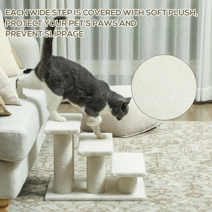 18" 3 Tier Pet Stairs, Dog Cat Step, Scratch Post, Beige Cat Trees at Gallery Canada