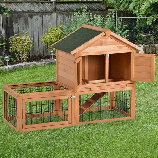 Wood Rabbit Hutch Bunny Small Animal House w/ Outdoor Run Portable Backyard Wooden with Outdoor Run - Gallery Canada