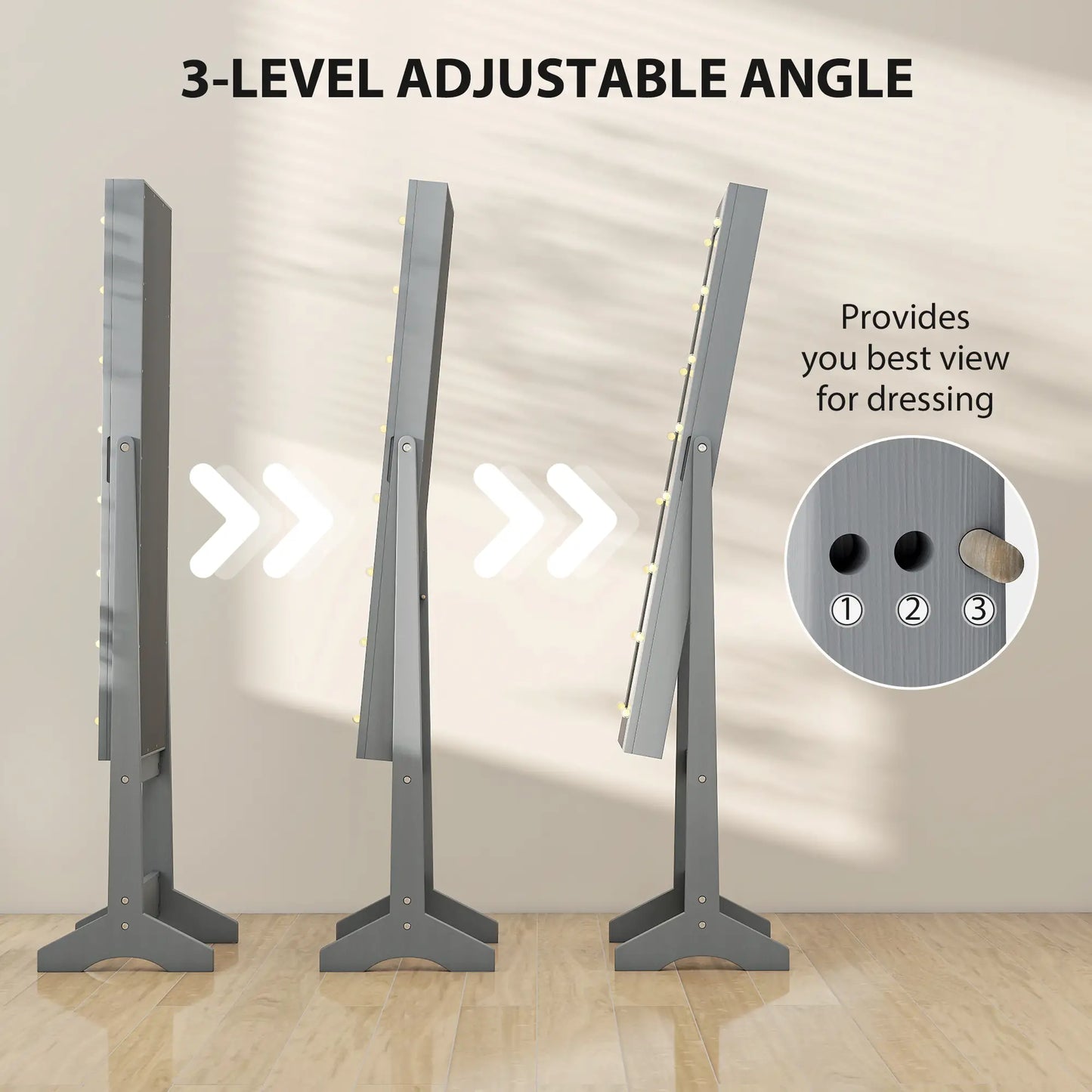 Free Standing Armoire Organizer, Lighted Mirrored Jewelry Cabinet, Grey Jewellery Armoire & Jewellery Mirror Cabinets at Gallery Canada