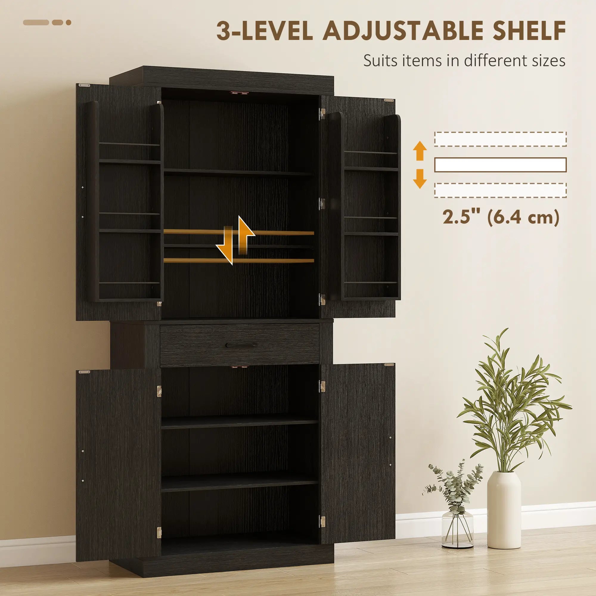 72 Inch Kitchen Pantry Cabinet, Farmhouse Storage, 4 Barn Doors, Black Kitchen Pantry Cabinets at Gallery Canada