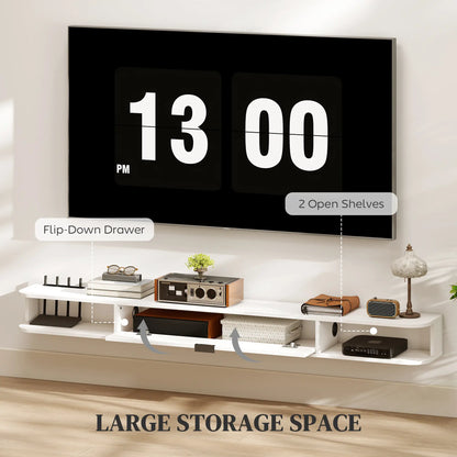 Support TV flottant de 71 pouces, console multimédia murale, blanc