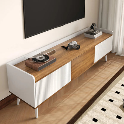 Three Door Stand, Sturdy Wooden Legs, 63" L x 15.5" W x 19.5" H, Natural, White TV Stands at Gallery Canada