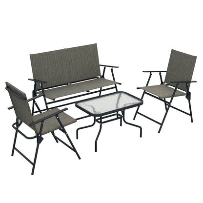 Outdoor 4-Piece Patio Set, 2 Foldable Armchairs, Loveseat, Glass Table, Brown Patio Furniture Sets at Gallery Canada