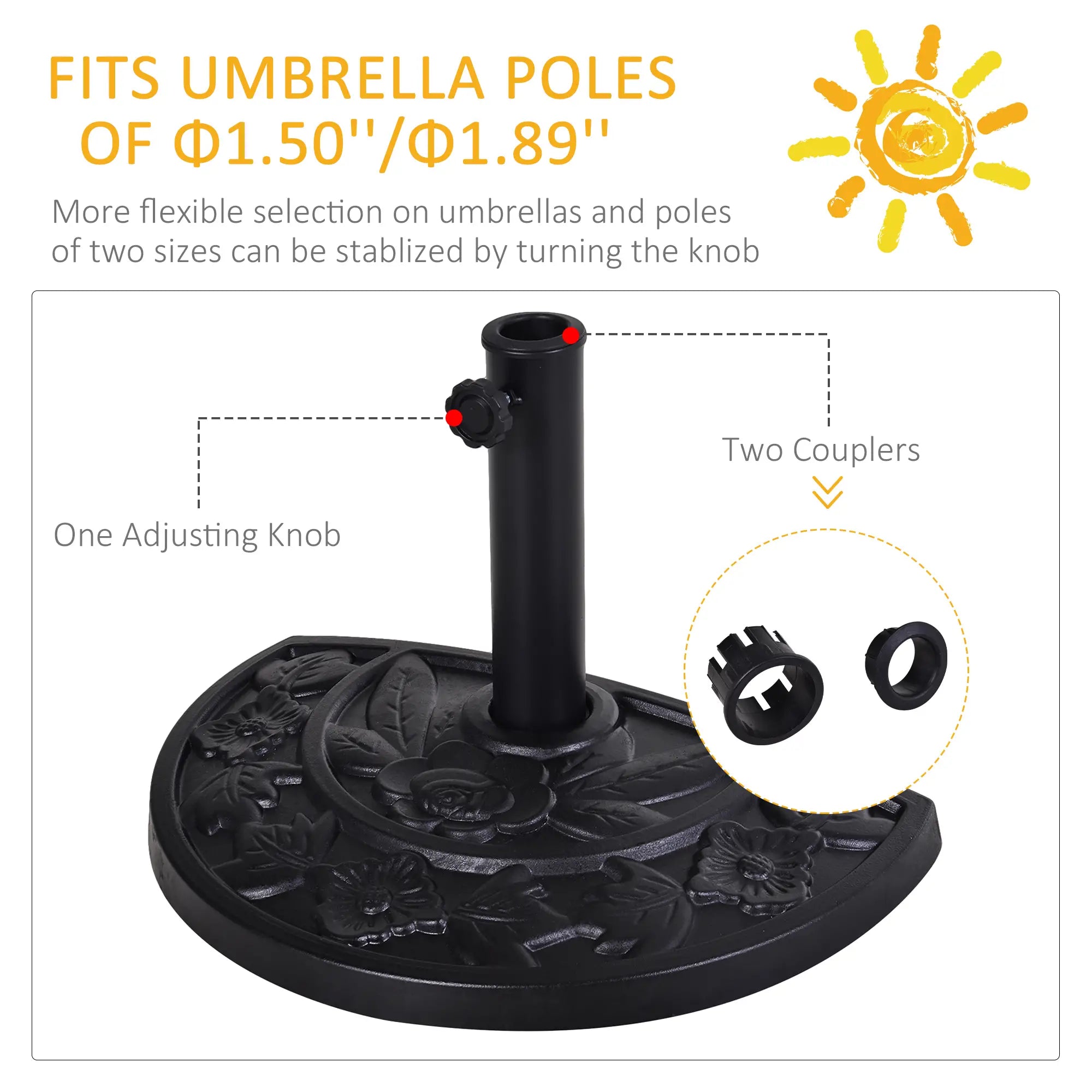20 lbs Half Round Patio Umbrella Base, 20