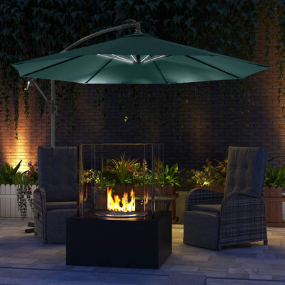 10ft Outdoor Cantilever Umbrella, Solar LED Lights, Crank, Green Cantilever Umbrellas at Gallery Canada