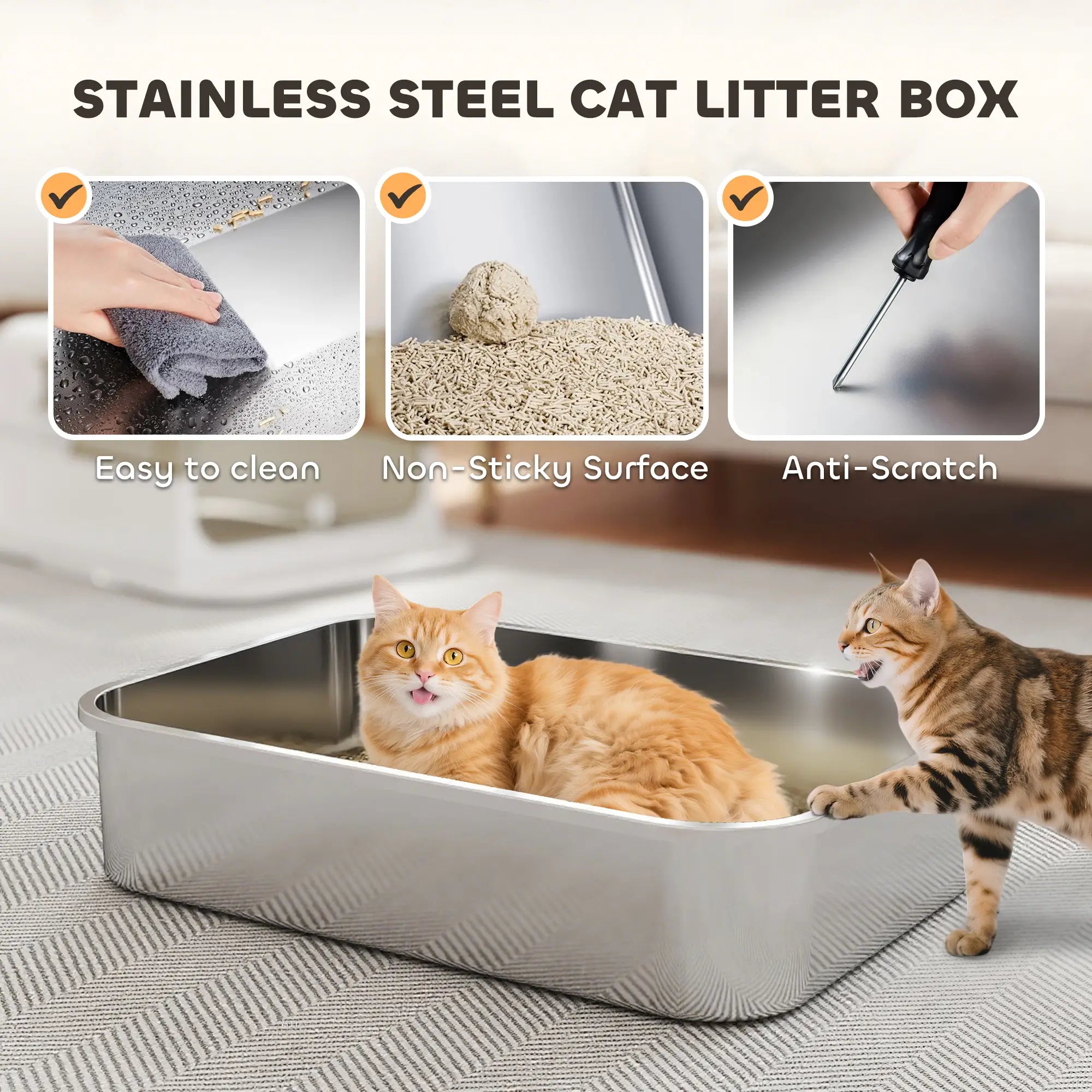 Stainless Steel Cat Litter Box, Easy Clean Enclosure, 27.6
