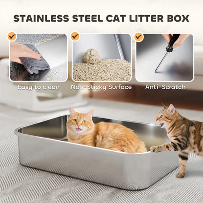 Stainless Steel Cat Litter Box, Easy Clean Enclosure, 27.6" L x 19.7" W x 18.3" H, White Cat Litter Box Enclosures at Gallery Canada