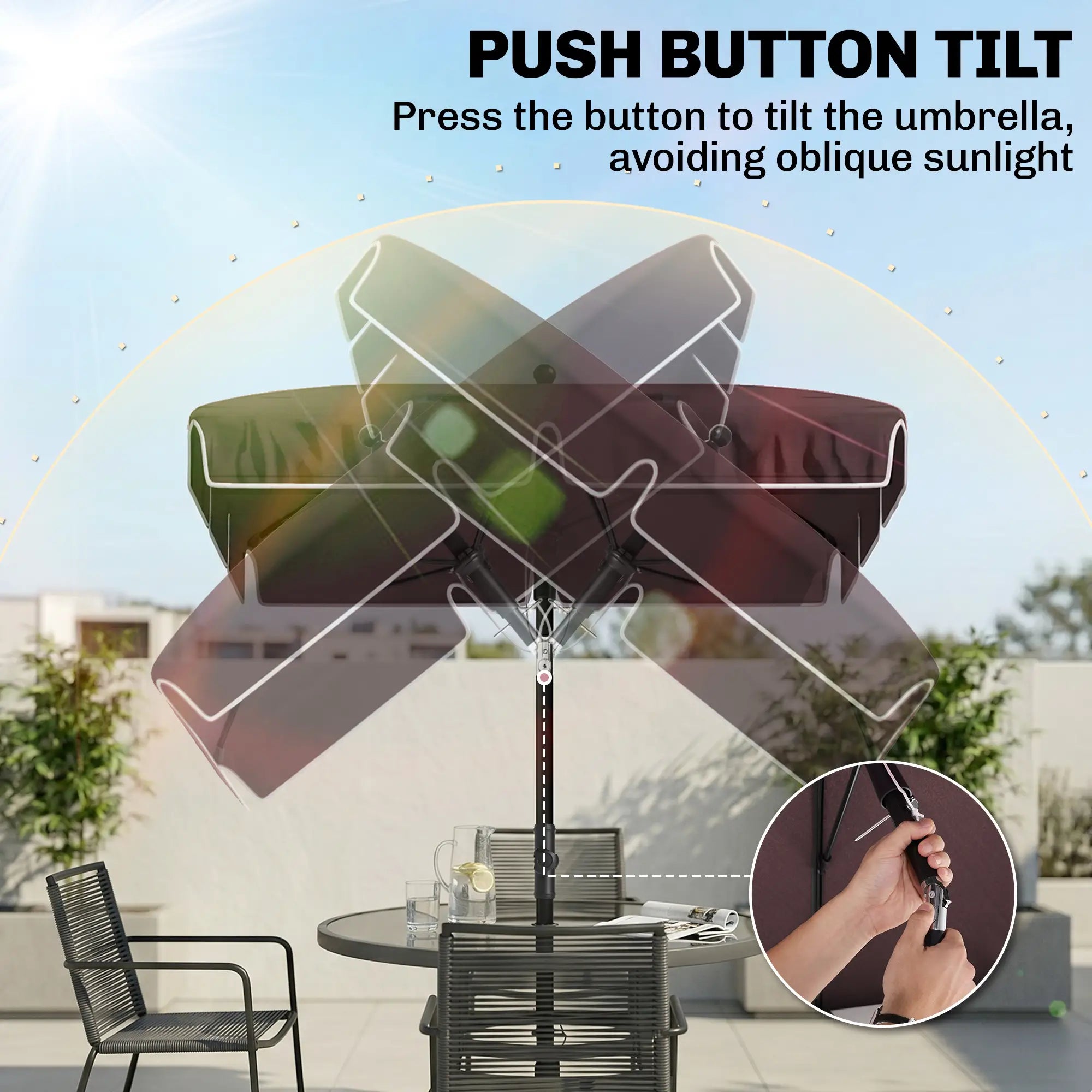 6.5x4ft Rectangle Patio Umbrella, Aluminum Tilt Adjustable, Garden Parasol Sun Umbrellas at Gallery Canada