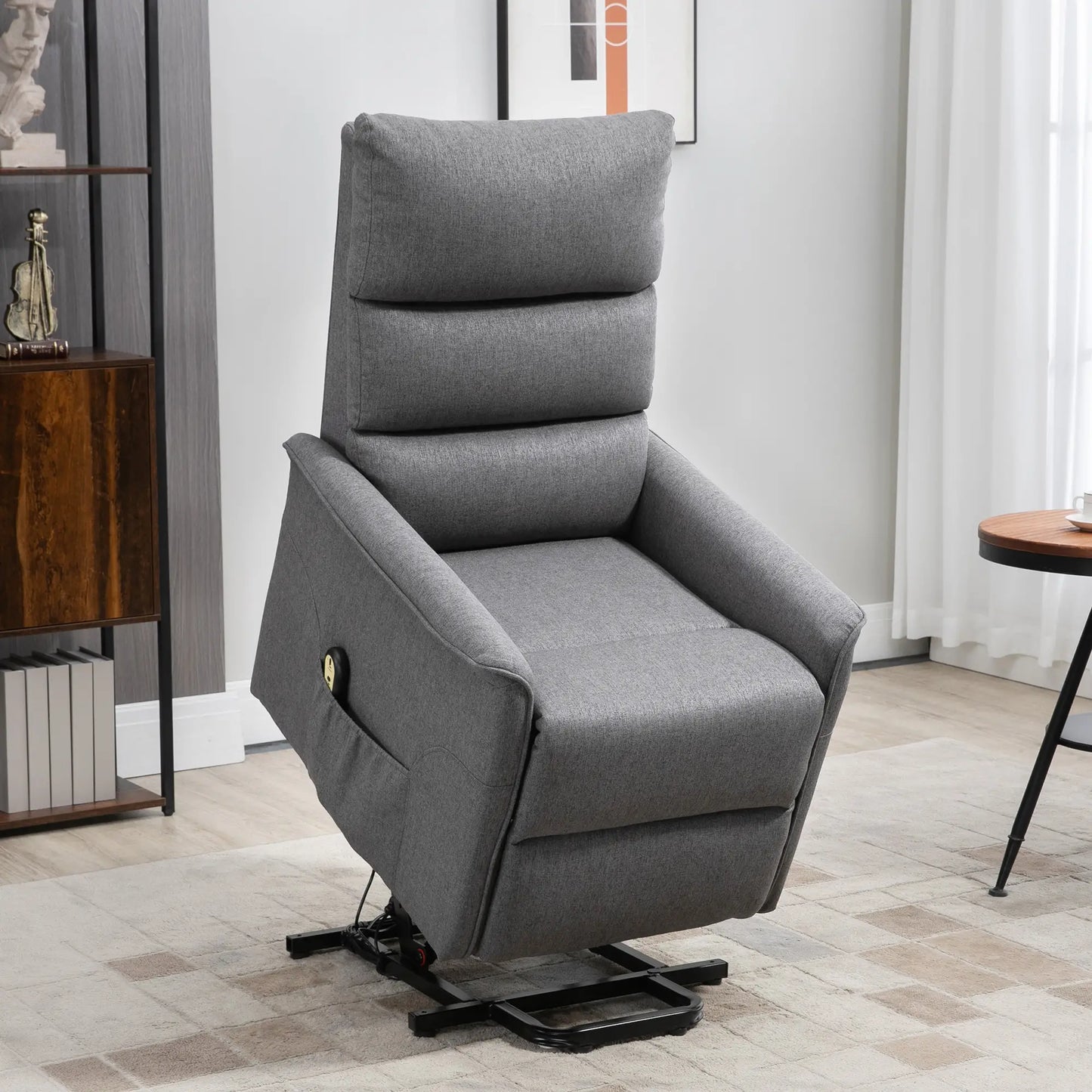 Power Lift Chair Recliner, Remote Control, Side Pockets, Dark Grey Electric Power Lift Chairs at Gallery Canada