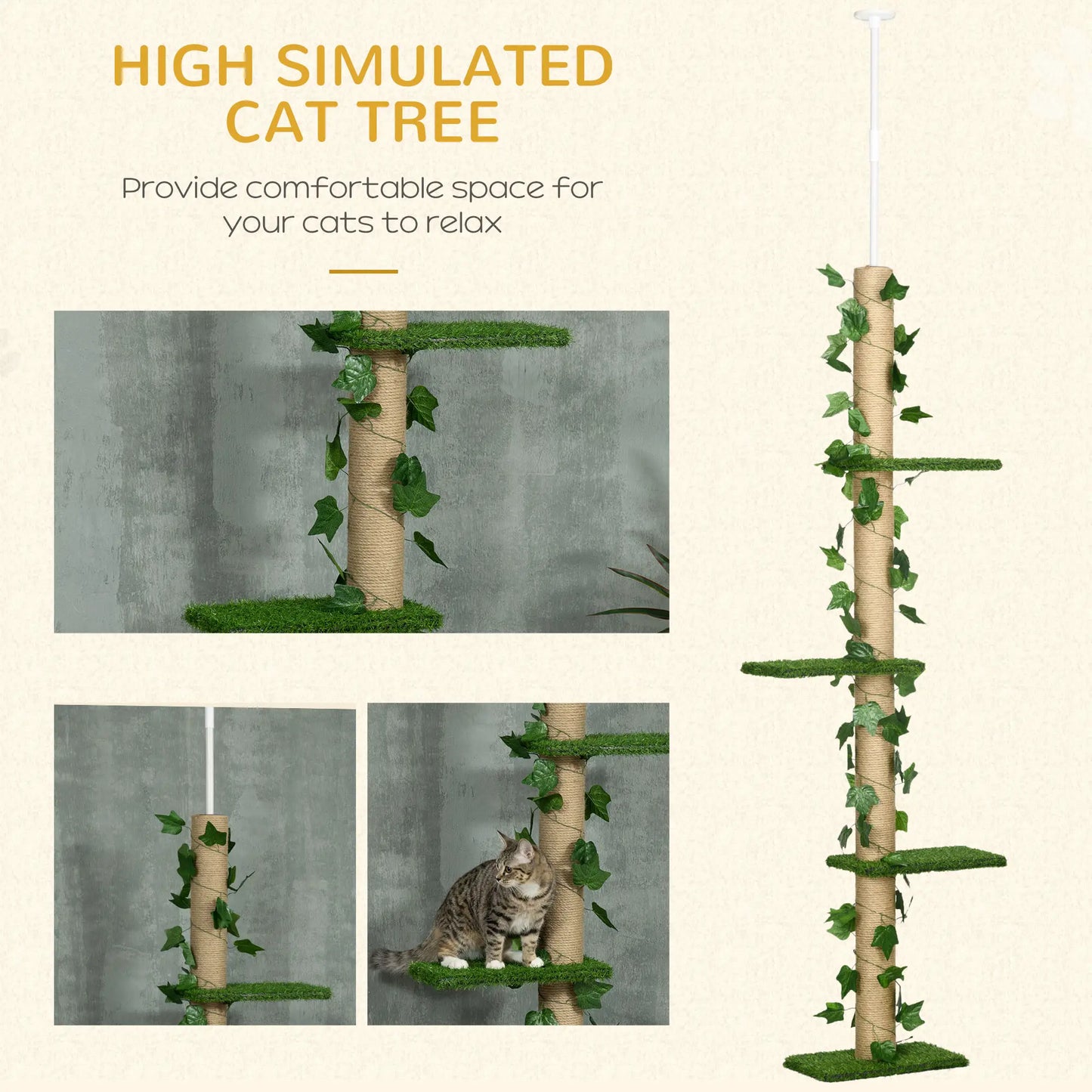 4-Tier Floor to Ceiling Cat Tree, Height 80-95Inches, Multi-Layer Activity Centre Floor to Ceiling Cat Trees at Gallery Canada