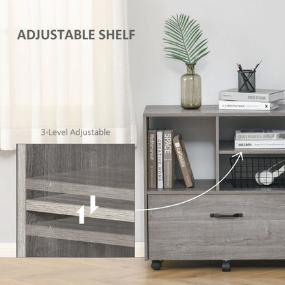 Lateral Filing Cabinet, Open Shelf, Mobile with Wheels, Letter Legal Size, Grey Office Cabinets & Cupboards at Gallery Canada
