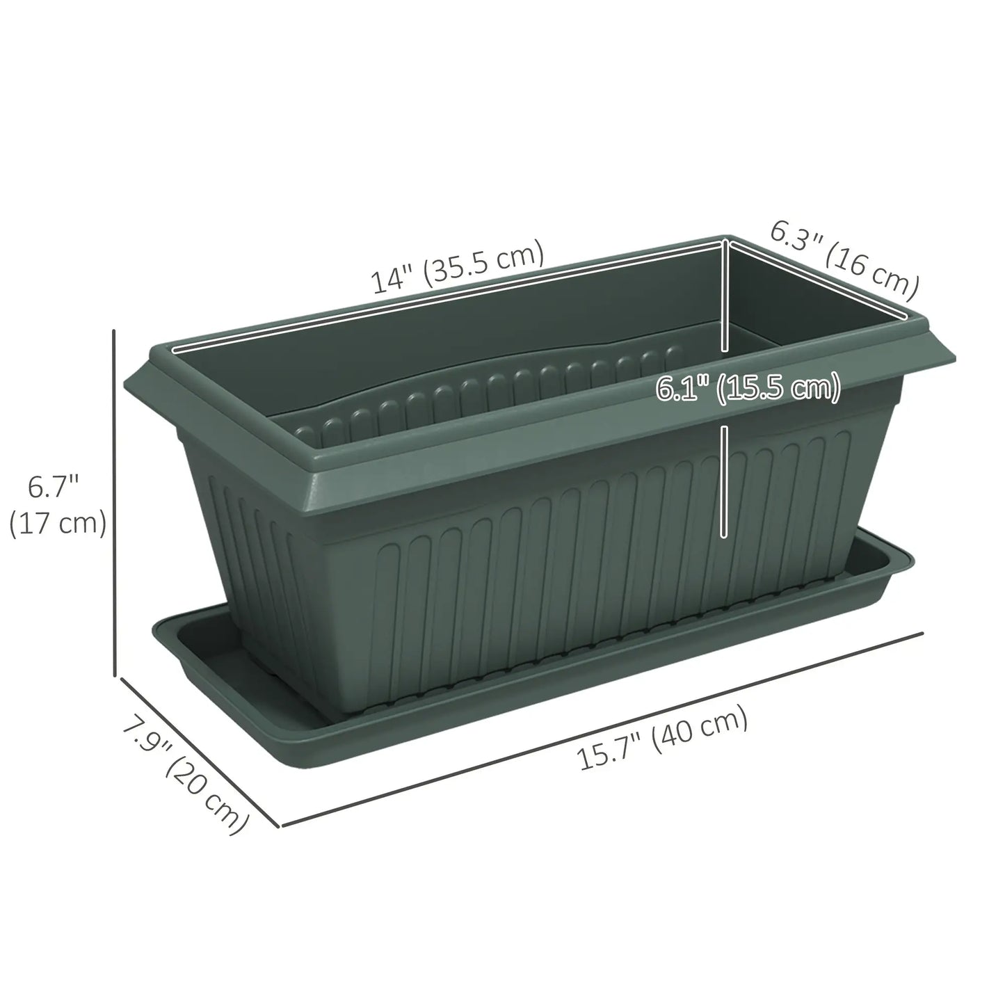 7 Pack 15.7" Plastic Flower Planters, Drainage Holes, Trays, Green Garden Accessories at Gallery Canada