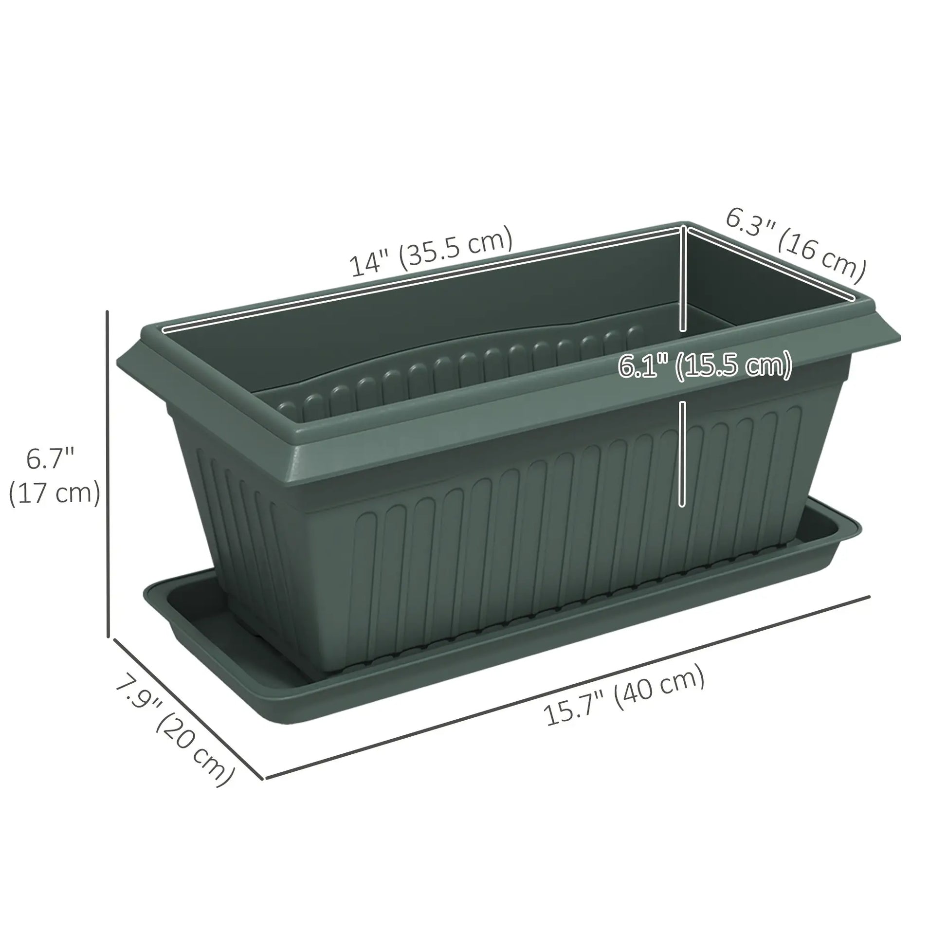 7 Pack 15.7" Plastic Flower Planters, Drainage Holes, Trays, Green Garden Accessories at Gallery Canada