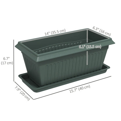 7 Pack 15.7" Plastic Flower Planters, Drainage Holes, Trays, Green Garden Accessories at Gallery Canada