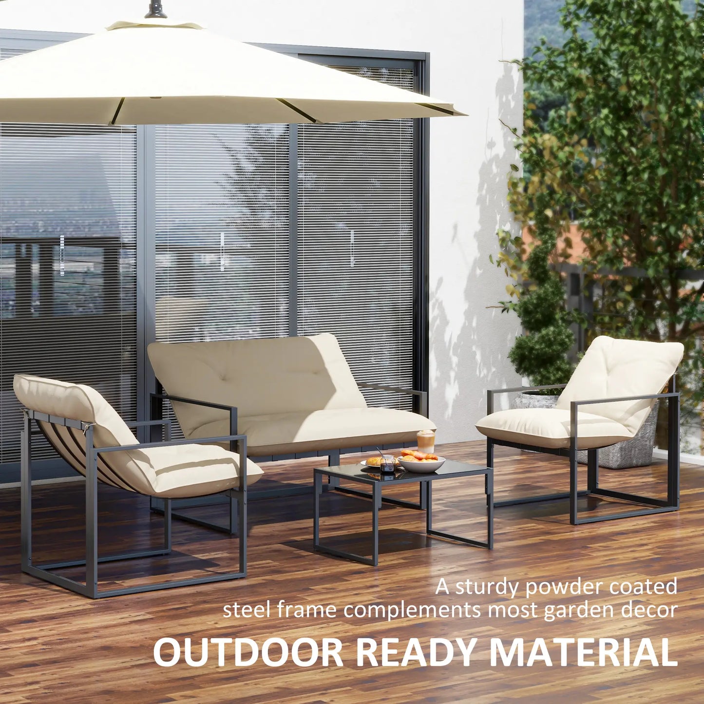 4pc Outdoor Furniture Set, Patio Conversation Set, Tempered Glass Table, Beige Patio Furniture Sets at Gallery Canada