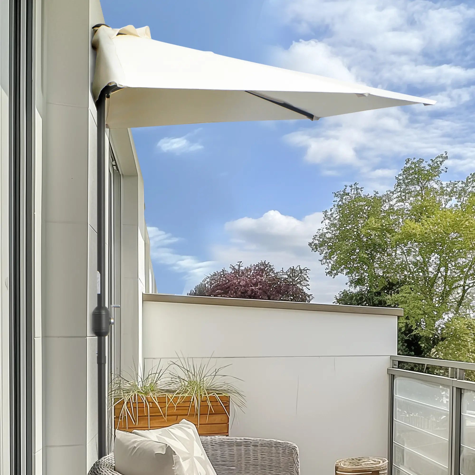 9.8ft Half Umbrella, Semi Round Patio Parasol, Crank Handle, Top Vent, Cream Sun Umbrellas at Gallery Canada