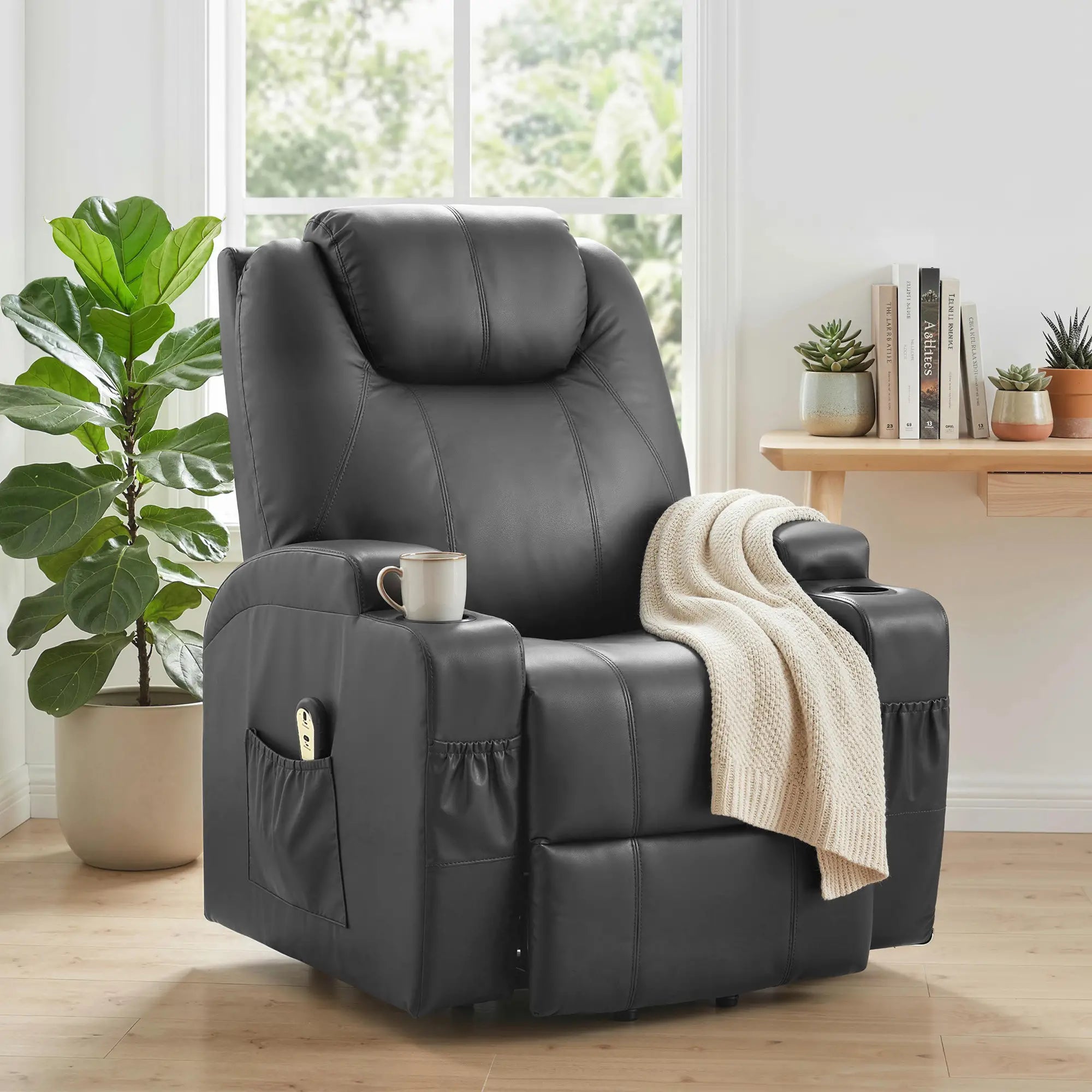 Power Lift Recliner Chair for Elderly, PU Leather, Black Electric Power Lift Chairs at Gallery Canada