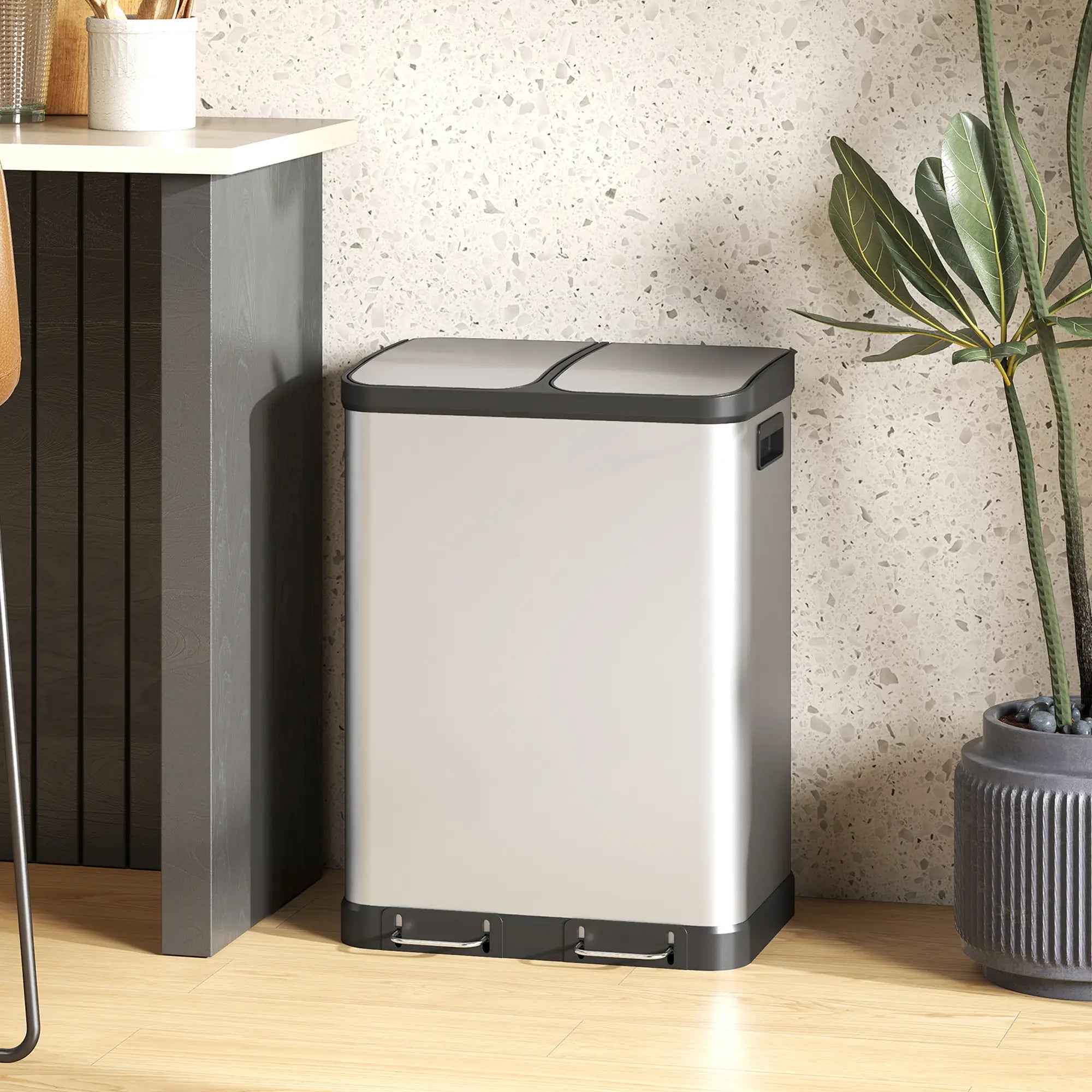 Kitchen Garbage Bin, 2 x 7.9 Gal, Soft-Close With Removable Buckets, Silver Small Kitchen Appliances at Gallery Canada