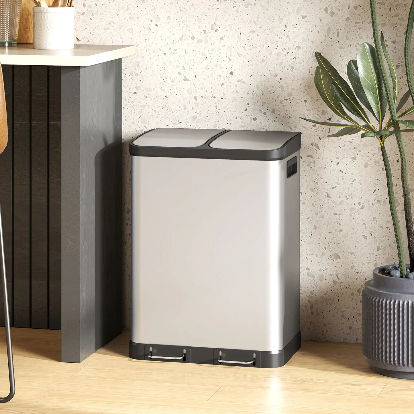 Kitchen Garbage Bin, 2 x 7.9 Gal, Soft-Close With Removable Buckets, Silver Small Kitchen Appliances at Gallery Canada