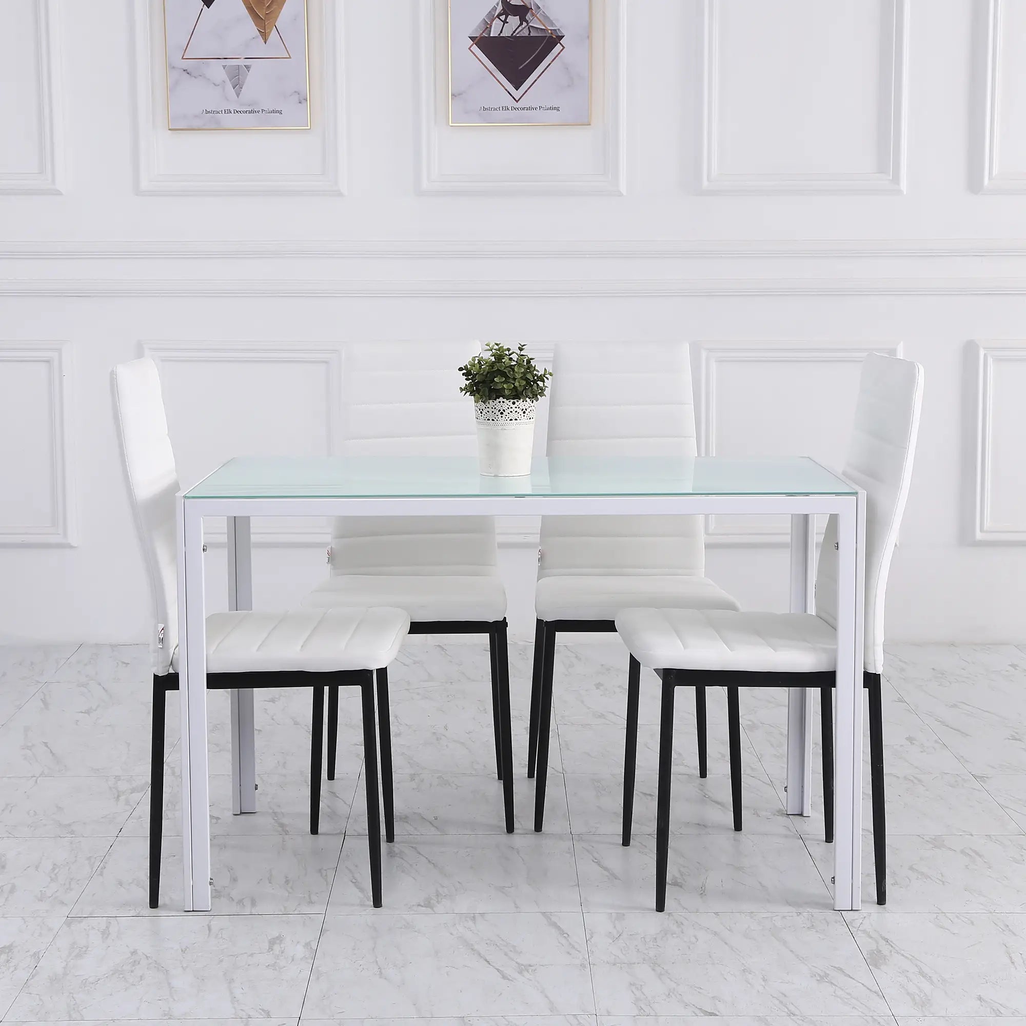 Modern Upholstered Dining Chairs, Set of 4, Linen Fabric, Metal Legs, White Dining Chairs at Gallery Canada