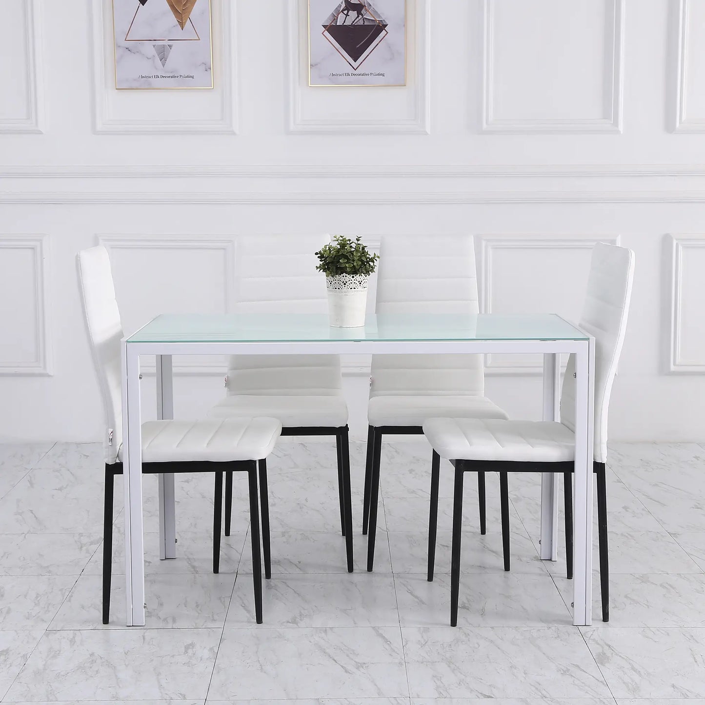 Modern Upholstered Dining Chairs, Set of 4, Linen Fabric, Metal Legs, White Dining Chairs at Gallery Canada