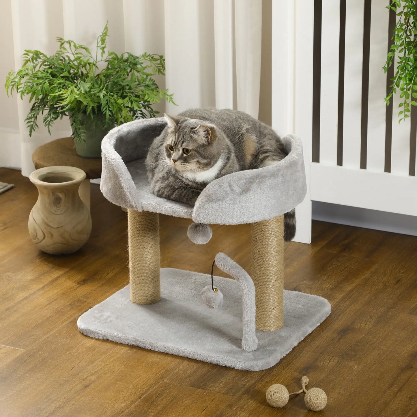 Small Cat Tree, Jute Scratching Posts, Top Perch, Light Grey Cat Trees at Gallery Canada