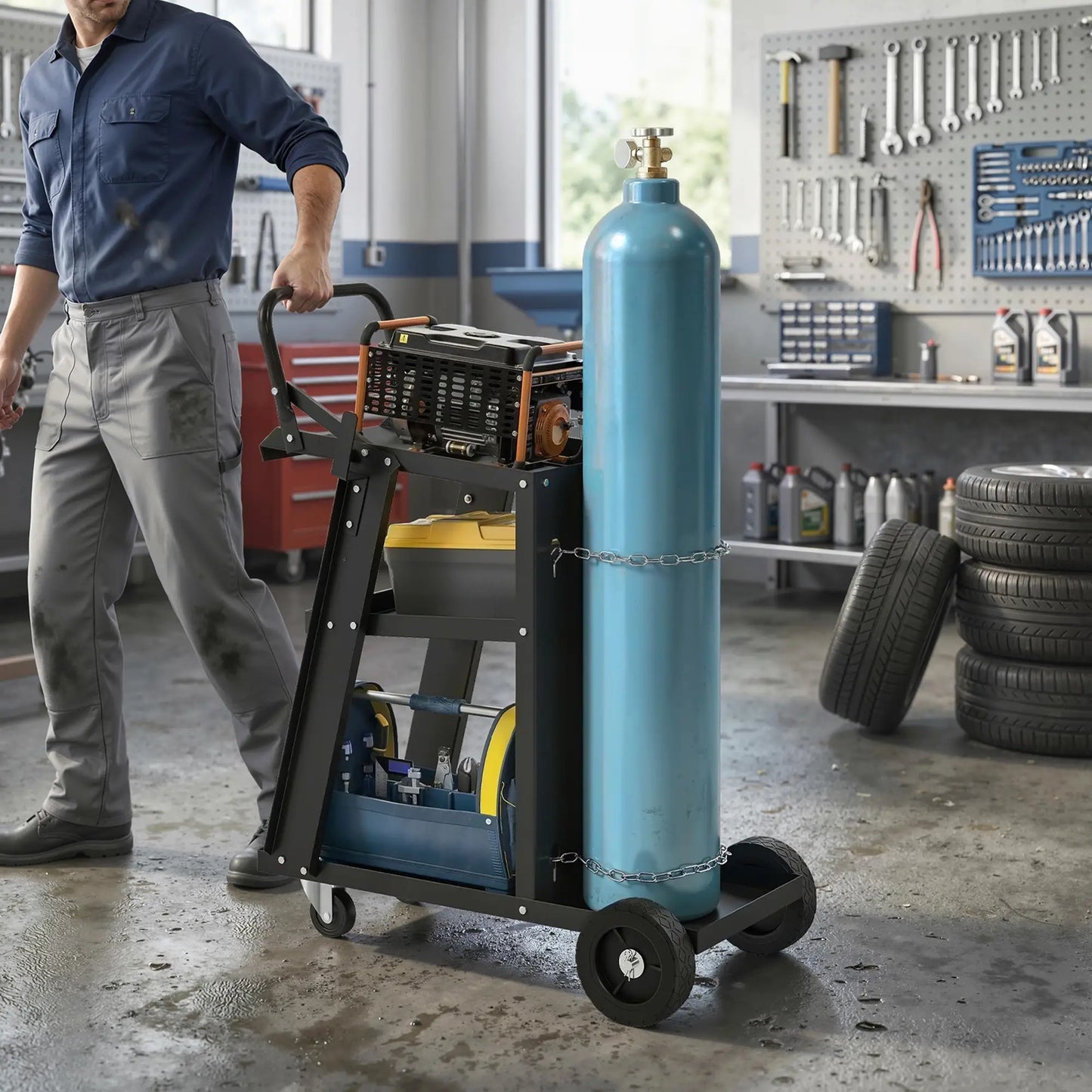 Welding Utility Cart 3-Tier Heavy Duty Rolling Tool Cart with Gas Cylinder Holder Black Tool Organizers at Gallery Canada