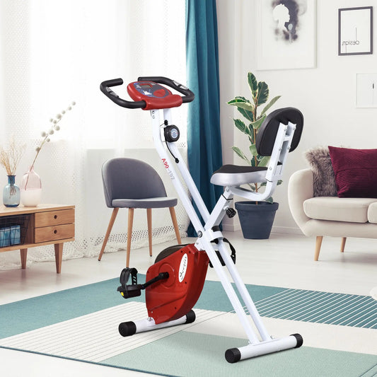 Foldable Indoor Bike, 8 Level Magnetic Resistance, Cardio Exercise, Red Exercise & Stationary Bikes Red, White at Gallery Canada