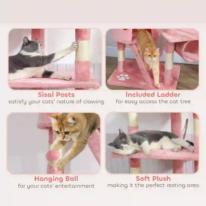 94"-102" Floor To Ceiling Cat Tree, Multi-Level Play House, Pink