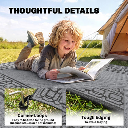Portable Outdoor Rug, 9' x 12', Waterproof, Reversible, Black and Grey Outdoor Reversible Rugs at Gallery Canada