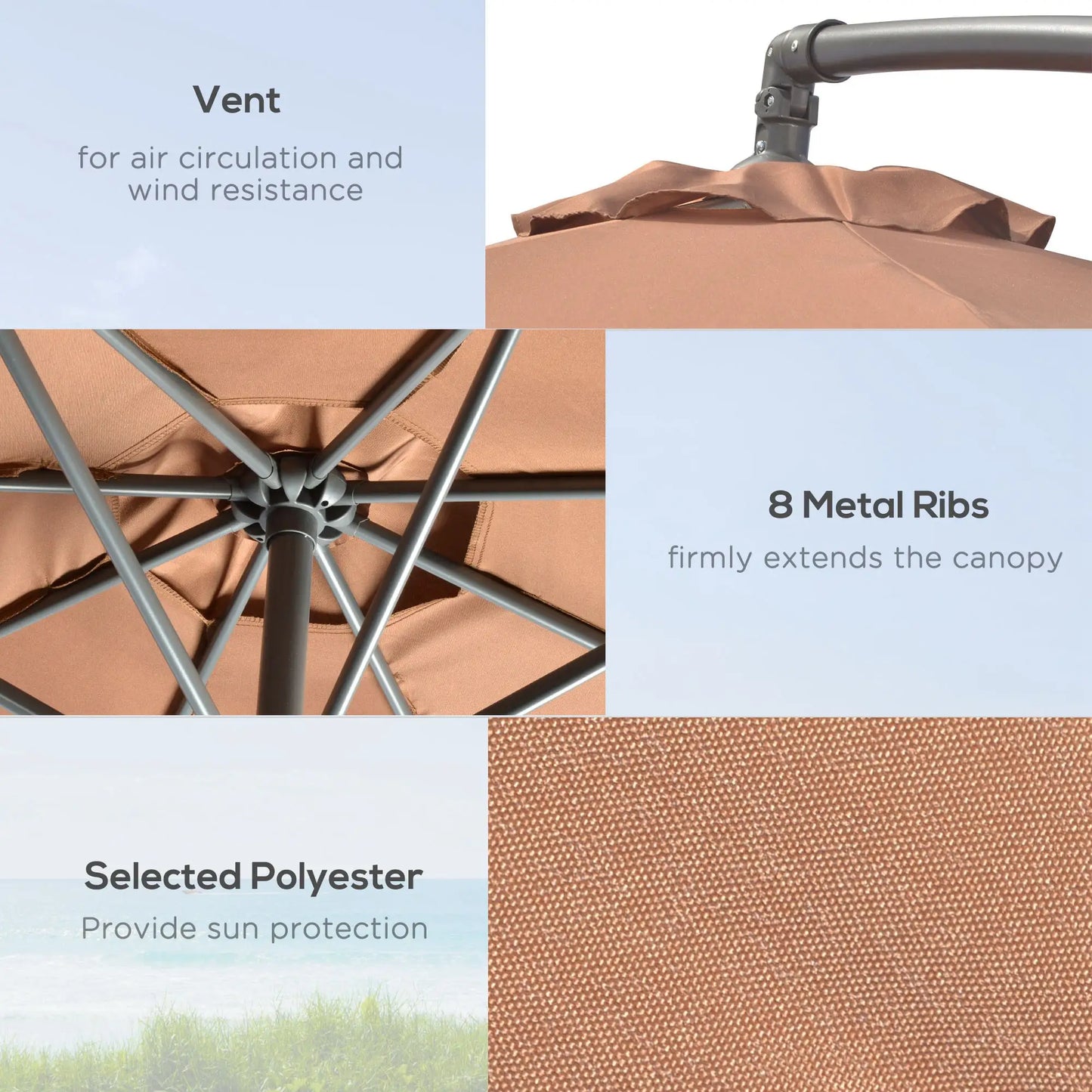 9.6ft Offset Patio Umbrella, Hanging Parasol, Crank, Base Cantilever Umbrellas at Gallery Canada