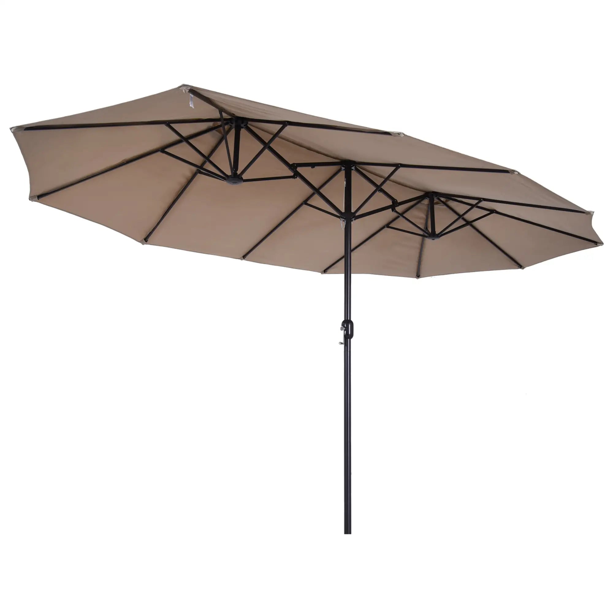15' Outdoor Patio Umbrella, Twin Canopy Sunshade, Steel Table, Lift Crank, Tan Sun Umbrellas at Gallery Canada