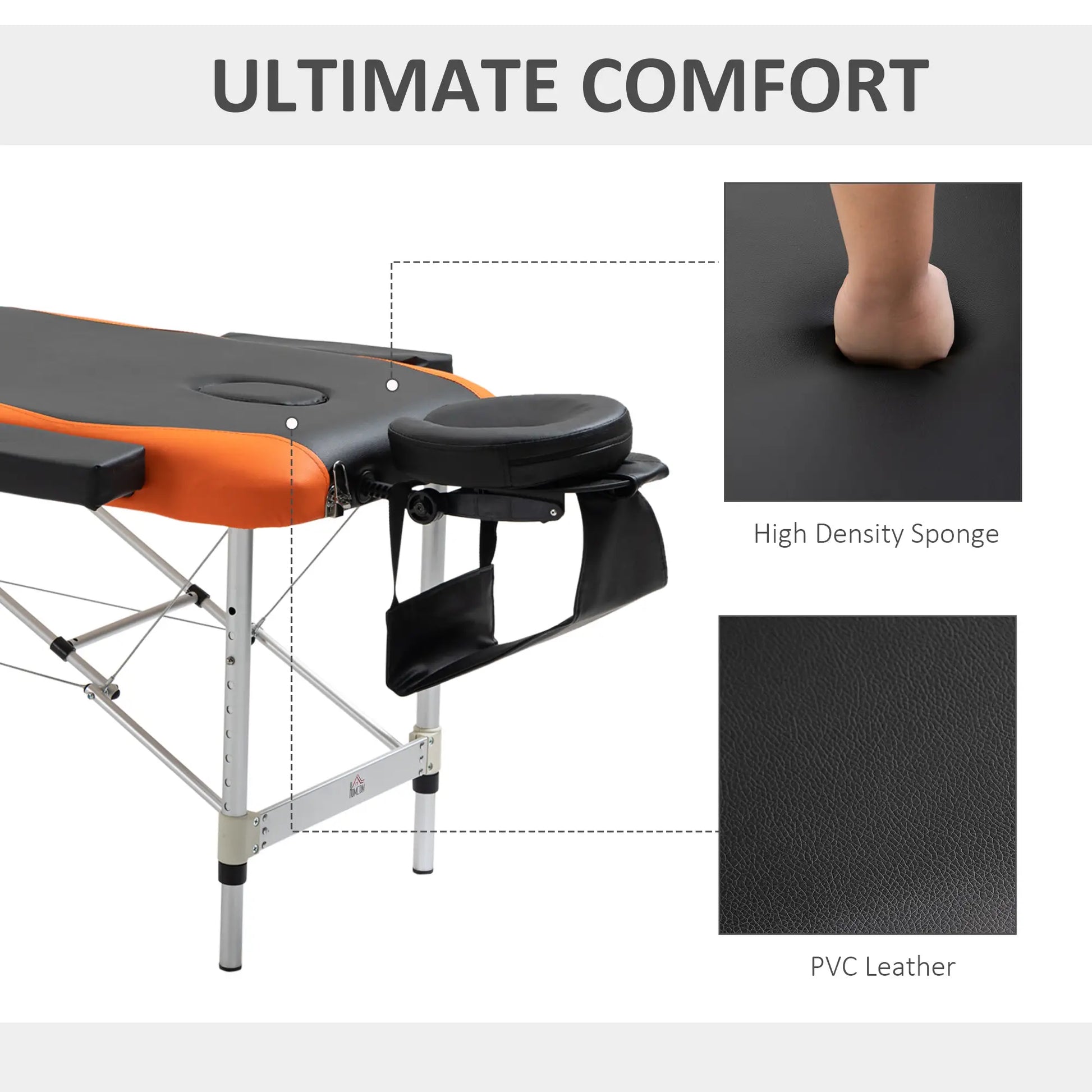 85 Foldable Massage Table, 3 Section, Salon SPA Facial Couch Bed, Black/Orange Portable Massage Tables at Gallery Canada
