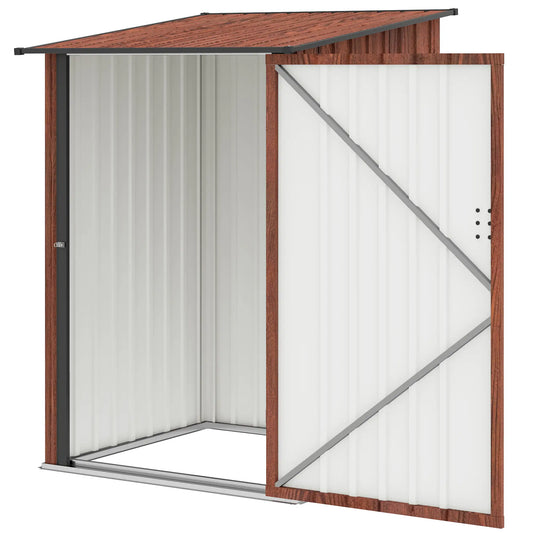 3.3' x 3.4' Lean-To Garden Storage Shed, Galvanized Steel Tool House, Teak