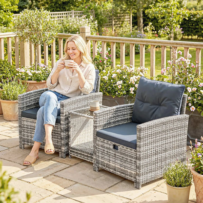 5 Piece Patio Furniture Set, Wicker Chairs, 2-Tier Glass Table, Grey/Dark Grey Patio Furniture Sets at Gallery Canada