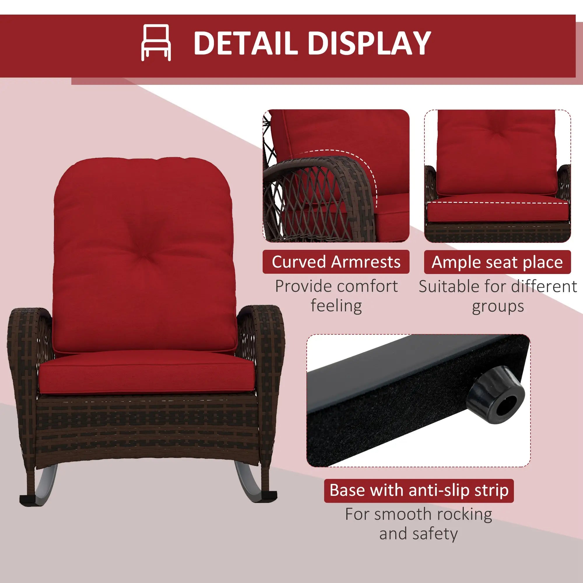 Outdoor Wicker Rattan Rocking Chair, Thick Cushions, Garden Backyard Porch, Red Outdoor Rocking Chairs at Gallery Canada
